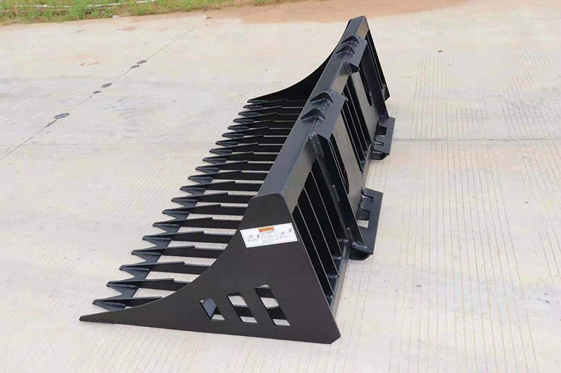 TMG Industrial 78” Skid Steer Rock Skeleton Bucket Attachment, Solid Steel, Universal Mount, 4” Tine Spacing, 45-70 HP, TMG-SB78