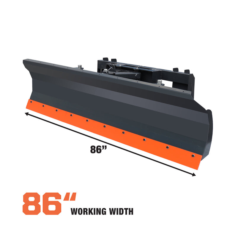 TMG Industrial 86” Skid Steer Dozer Blade/Snow Pusher, 30° Left & Right, Bolt-On Cutting Edge, Adjustable Skid Shoes, Universal Quick Mount, TMG-DB86