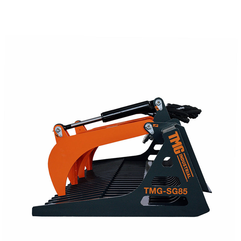 TMG Industrial 84” Skid Steer Skeleton Grapple Attachment, Universal Mount, 34” Arm Opening, 3” Tine Spacing, 2600 lb Weight Capacity, TMG-SG85