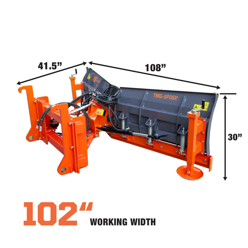 TMG Industrial 8-½’ U/V Angle Blade Snowplow, Metal Edges, 6 Positions, Accumulator & Solenoid Valve, Quick-Change Lugging, 40-90 HP Tractors, TMG-SP08X