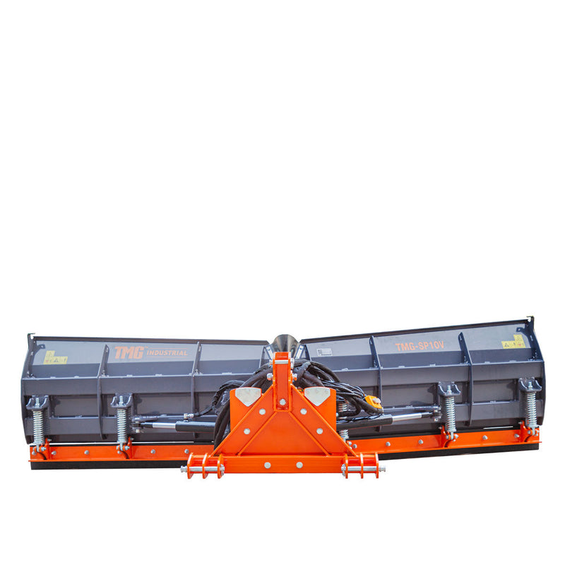 TMG Industrial 10’ U/V Angle Blade Snowplow, Reversible Rubber Edges, 6 Positions, Category 1 & 2 Hookups, 3-Point Hitch, 40-90 HP Tractors, TMG-SP10V