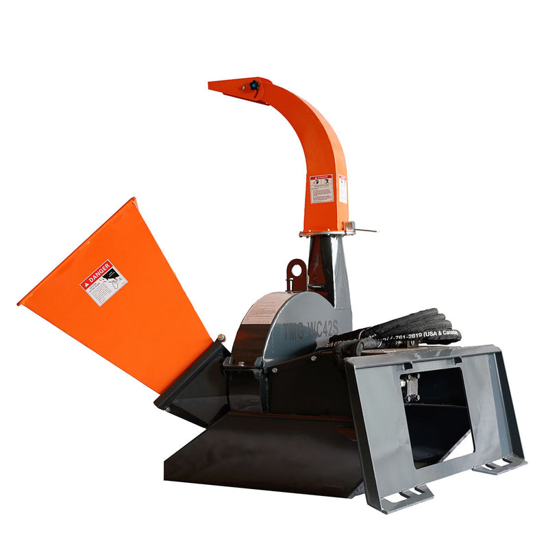 TMG Industrial 4” Skid Steer Wood Chipper, Gravity-Fed, Universal Skid Steer Mount, TMG-WC42S